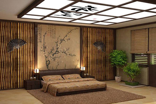 japanese bedroom with bonsai
